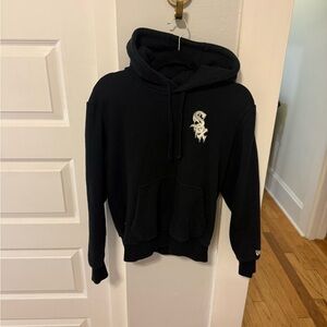 New Era Black Crewneck Hoodie with White Logo - Men Sweaters